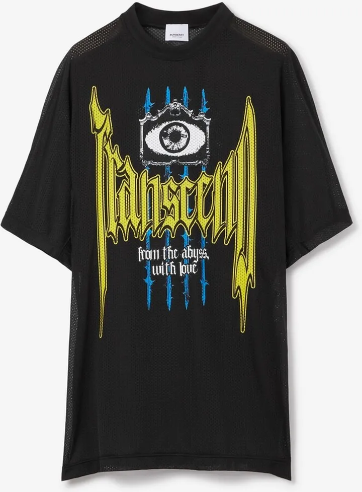 Burberry Slogan Print Nylon Mesh T-shirt Size: XS