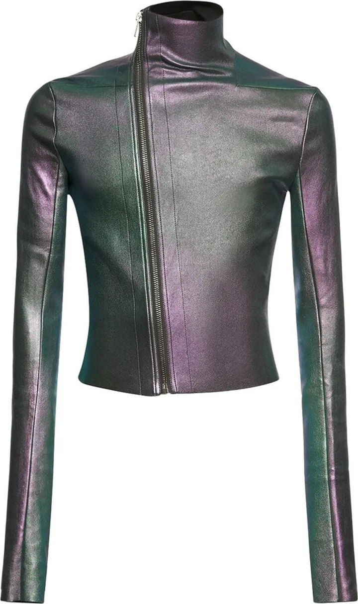 Iridescent stretch leather jacket