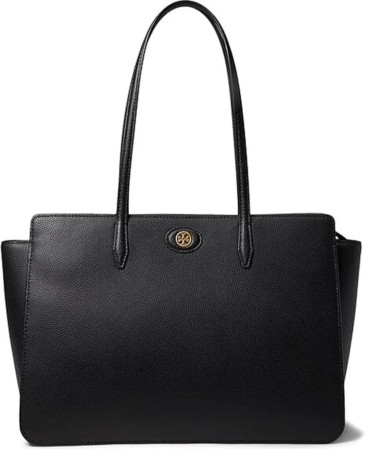 Tory Burch Robinson Pebbled Tote (Black) Handbags