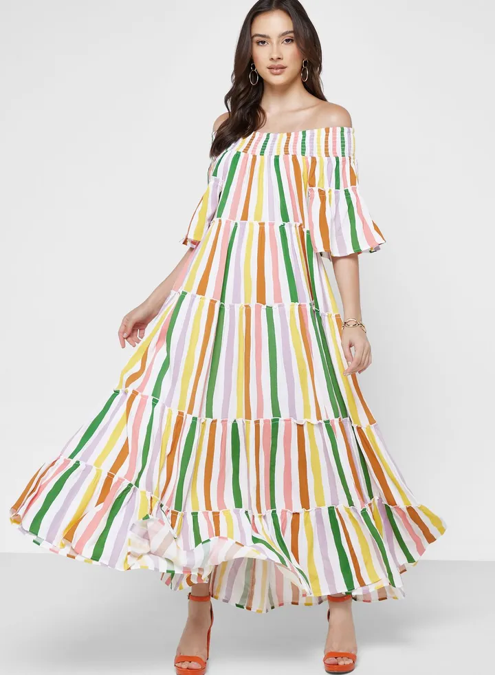 Striped Bardot Dress