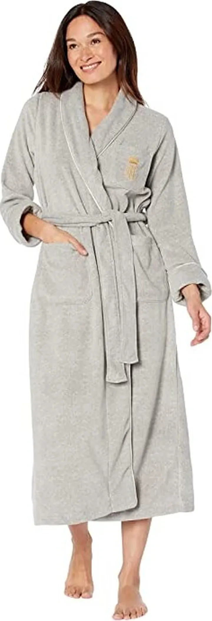 LAUREN Ralph Lauren Recycled Poly Dalton Fleece Robe (Grey Heather) Women's Clothing