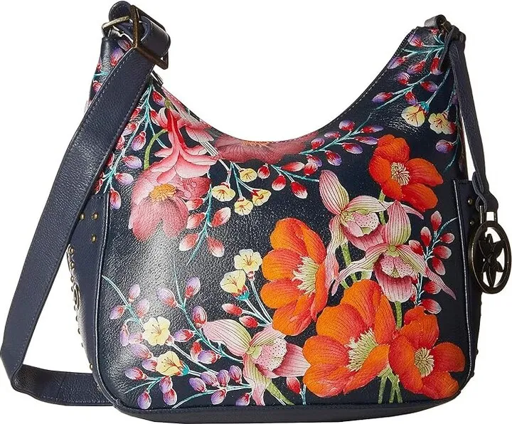 Anuschka 433 Classic Hobo With Studded Side Pockets (Moonlit Meadow) Handbags