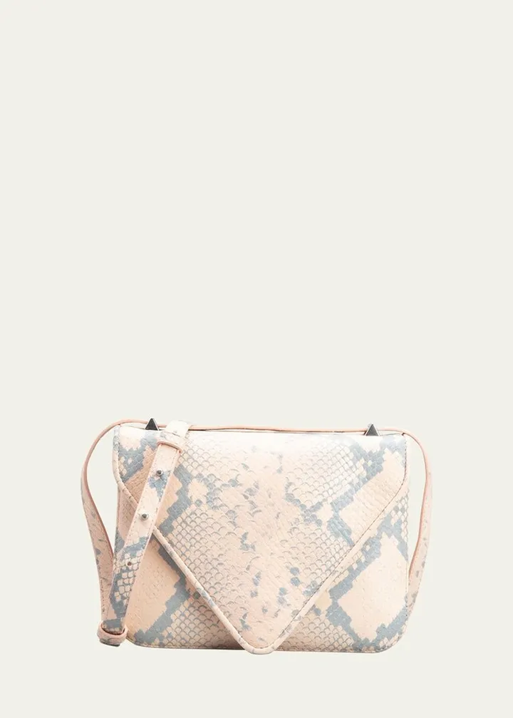 Small Faded Python-Print Envelope Crossbody Bag