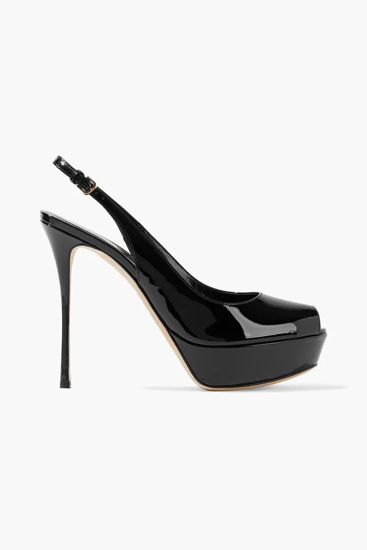 Patent-leather platform slingback pumps