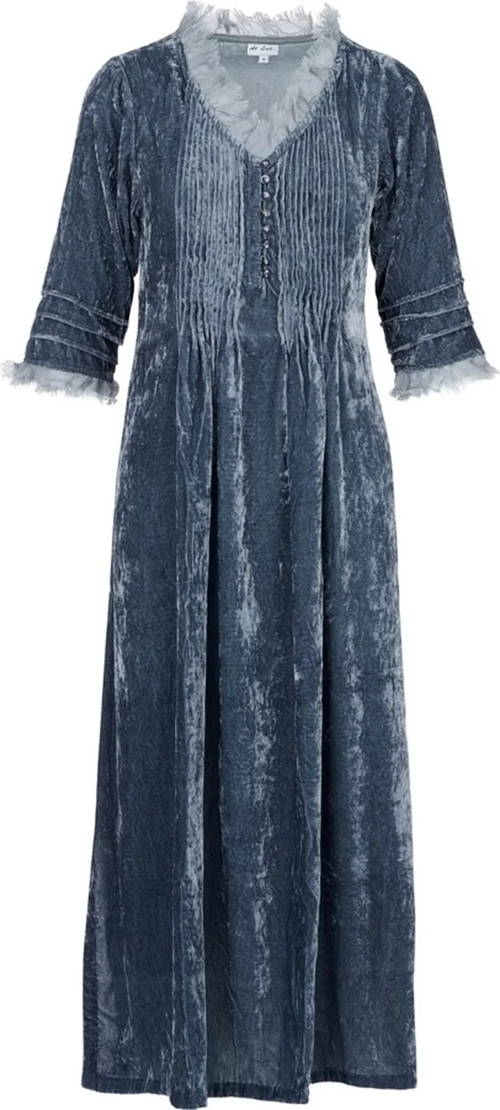 At Last... - Silk Velvet Annabel Dress In Blue Grey