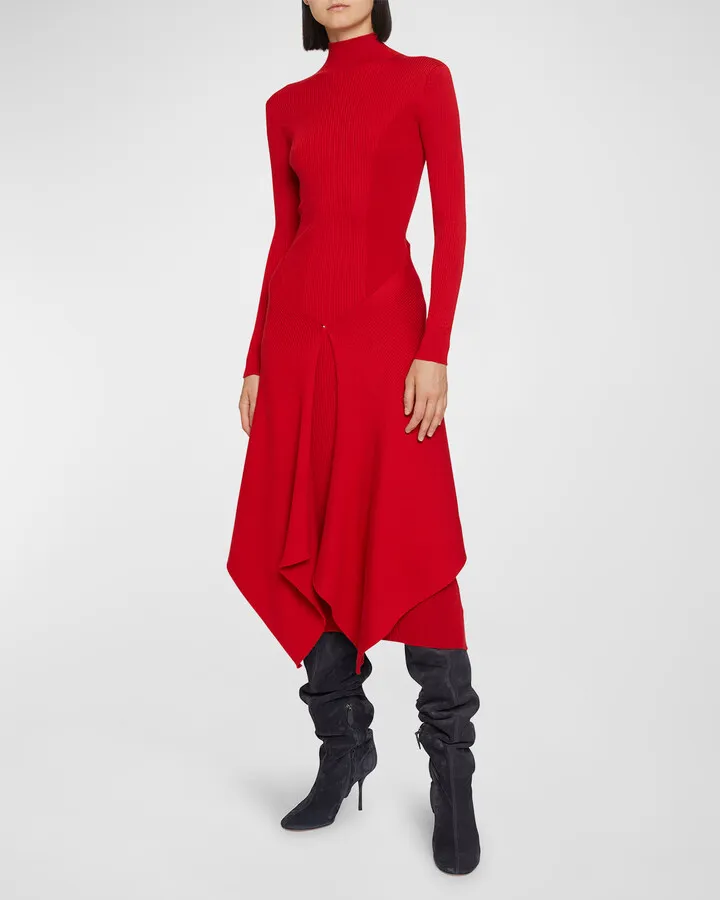 Cashmere Knit Midi Dress with Cape