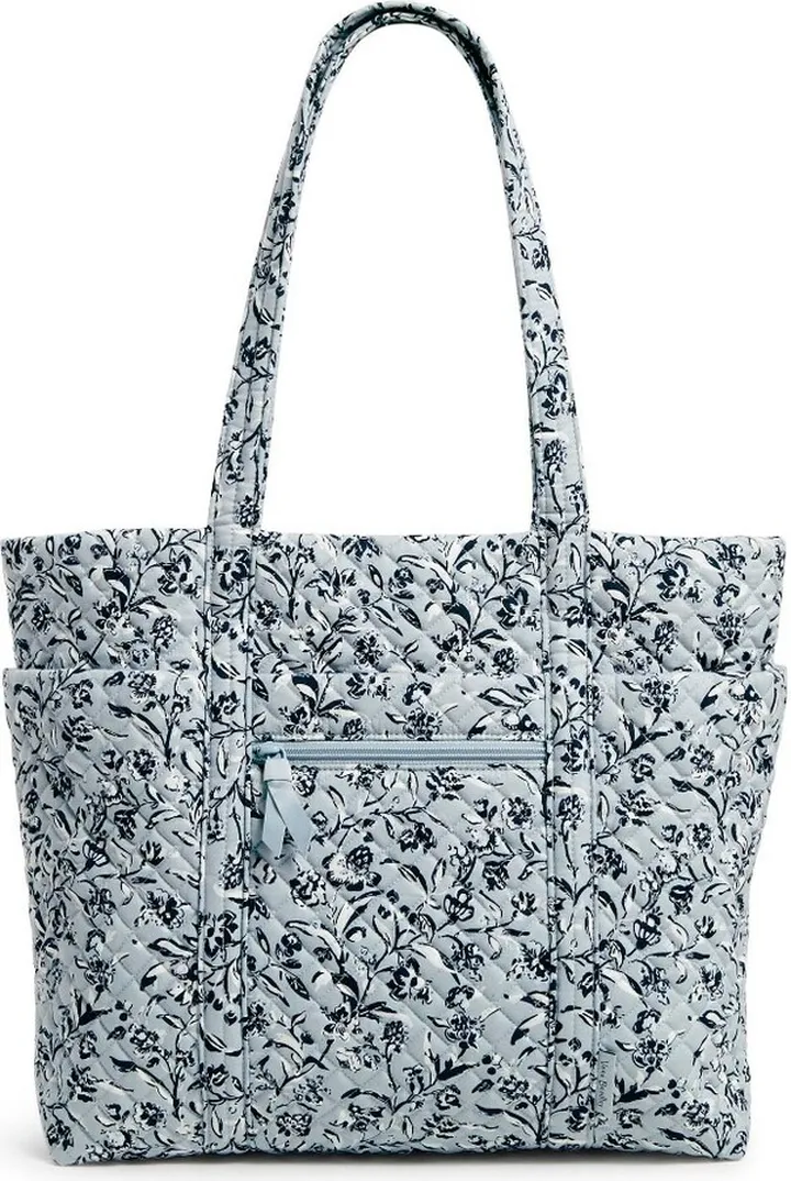 Vera Bradley Women's Recycled Cotton Vera Commuter Tote Bag Perennials Gray