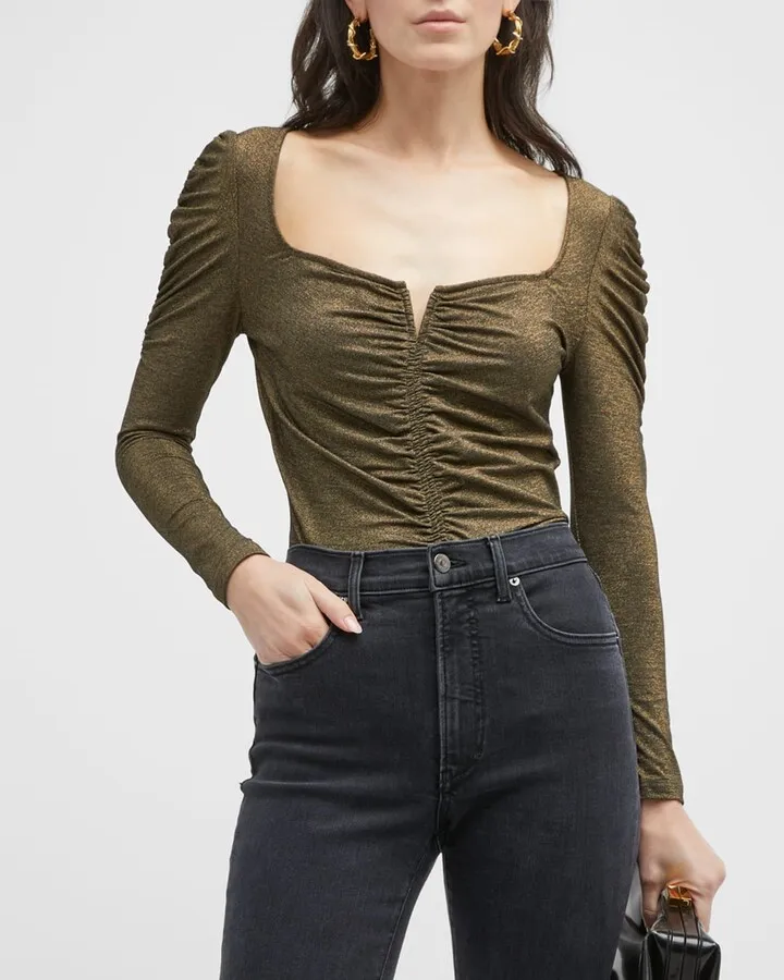 Priyanka Ruched Long Sleeve Metallic Top