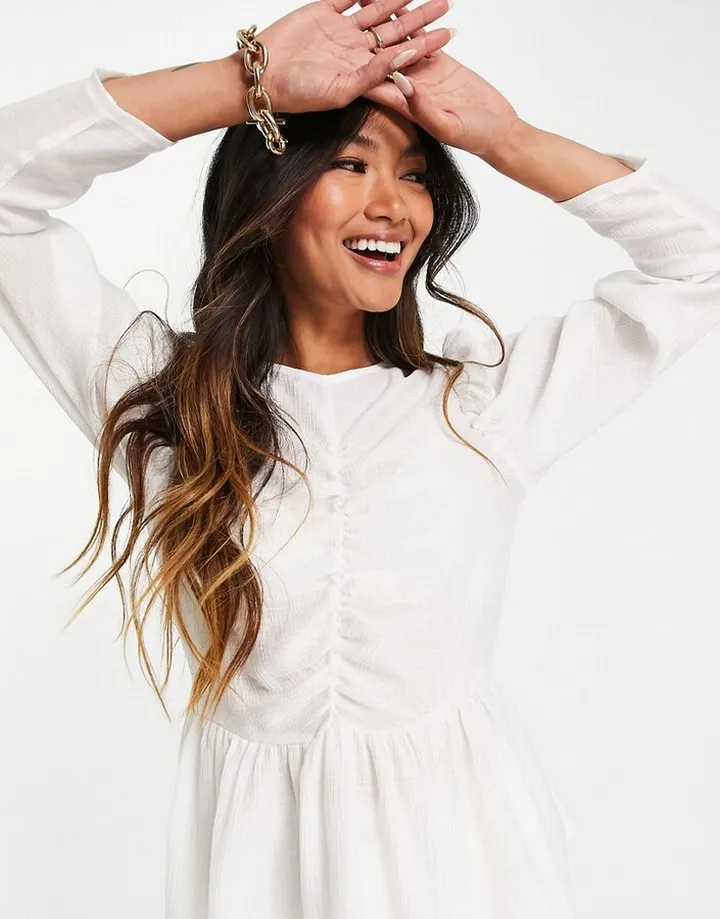 ASOS DESIGN ruched front textured top in ivory