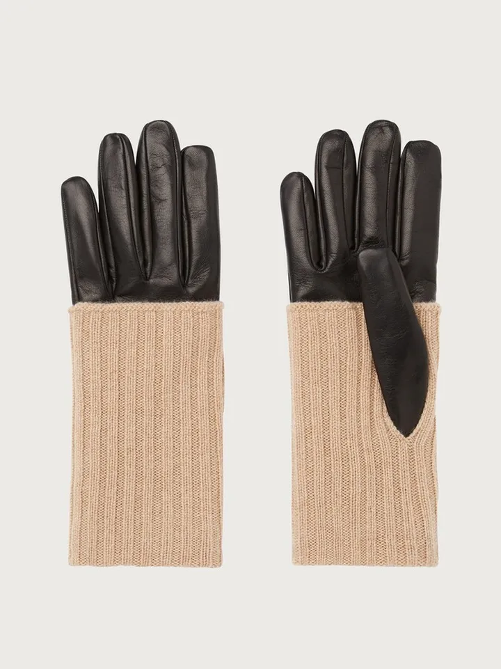 Ferragamo Women Cashmere and leather gloves Beige