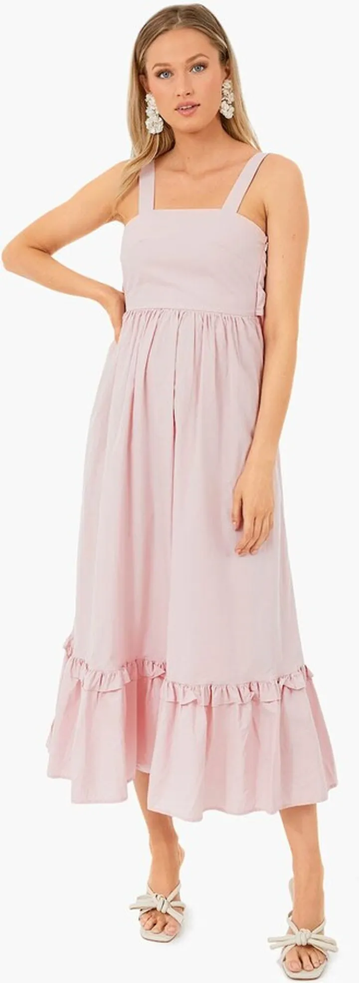Pink Ripple Bow Midi Dress