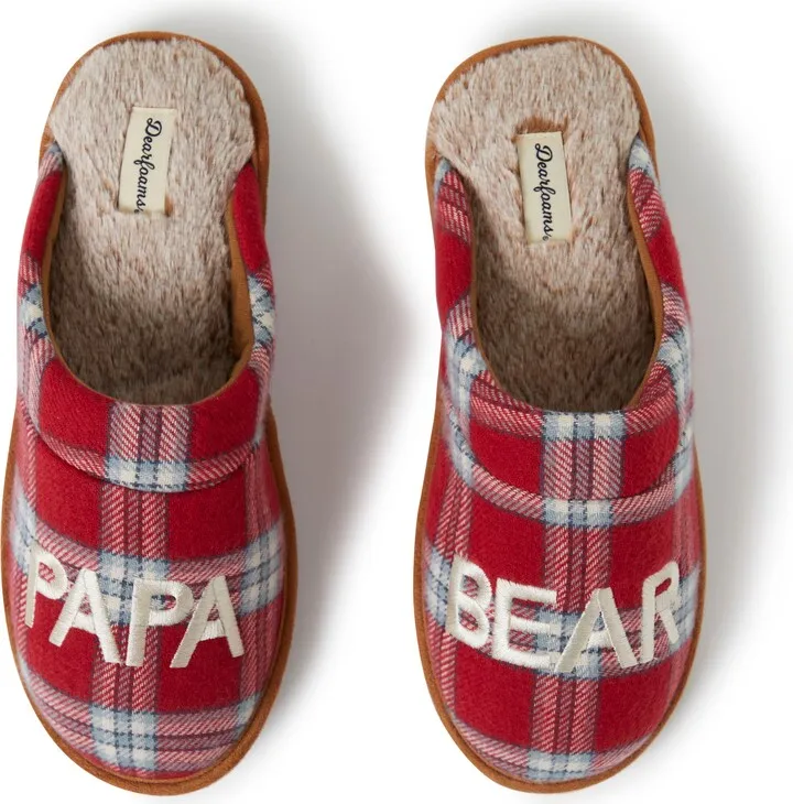 Men's Papa Bear Red Plaid Scuff Slippers