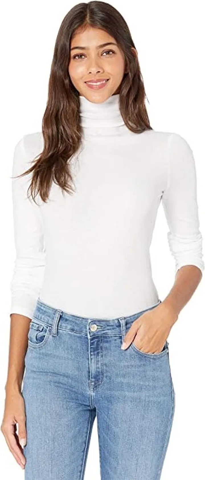 Vince Essential Long Sleeve Turtleneck (Optic White) Women's Clothing