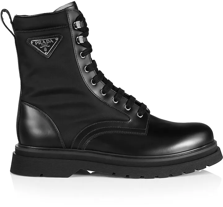 40 Logo Leather & Nylon Lug-Sole Combat Boots