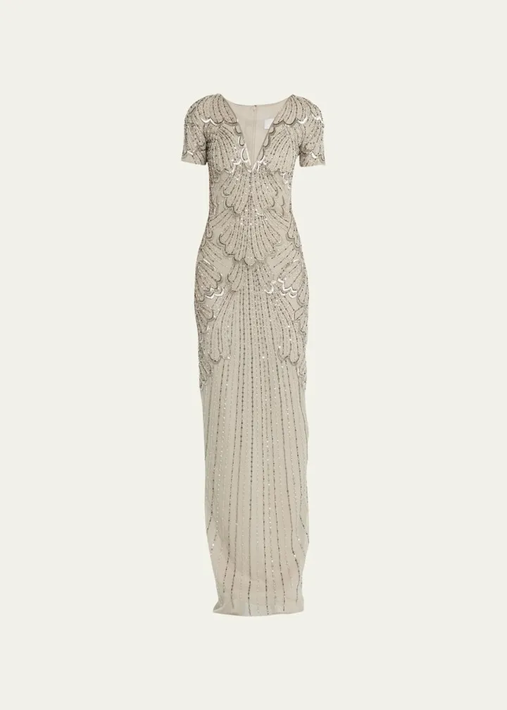 Bead-Embellished Tulle Column Gown