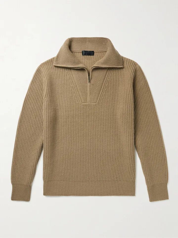 Heston Ribbed Cashmere Half-Zip Sweater