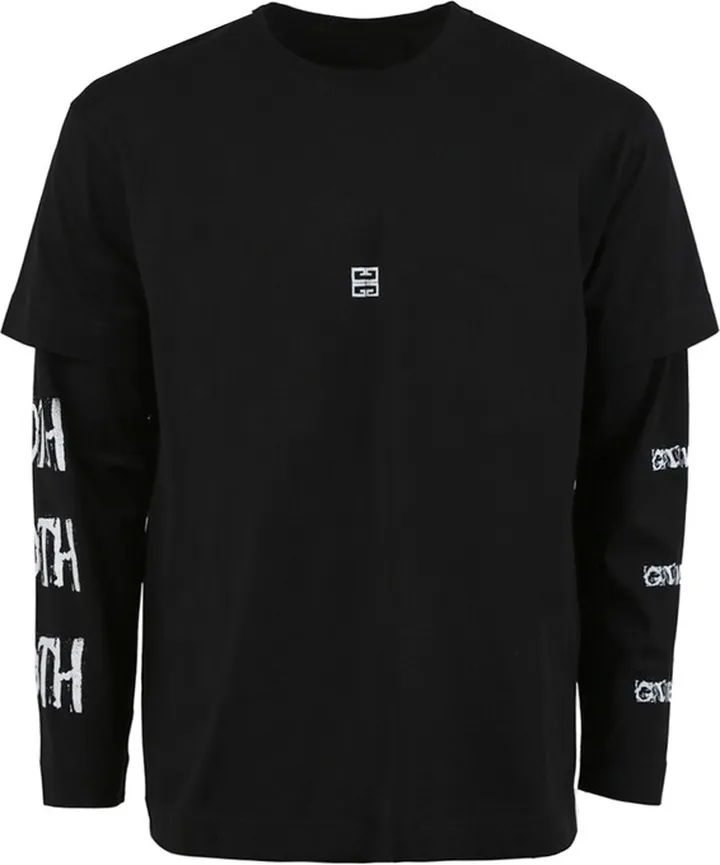 Oversized Double Layer Print Long-sleeve Tee Black
