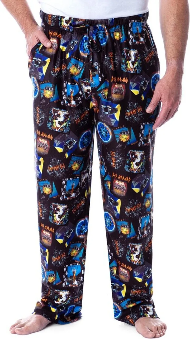 Def Leppard Men's Rock Band Album Covers Print Lounge Sleep Pajama Pants (S) Multicoloured