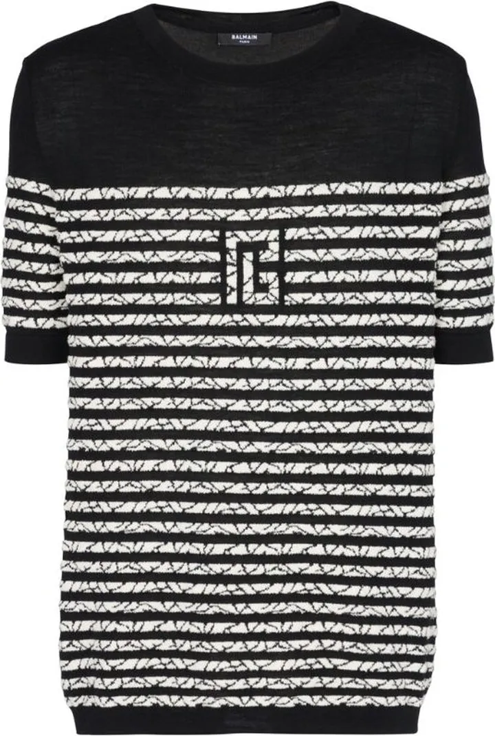 Balmain Knitted Striped Marble-Effect T-Shirt
