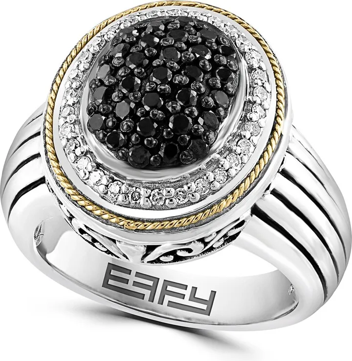 18K Gold & Sterling Silver Black Diamond & White Diamond Ring - 0.61 ctw. - Size 7