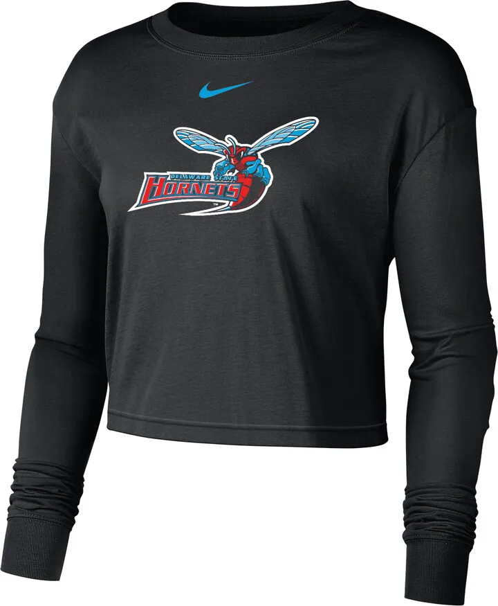 Nike Women's College (Delaware State) Cropped Long-Sleeve T-Shirt in Black