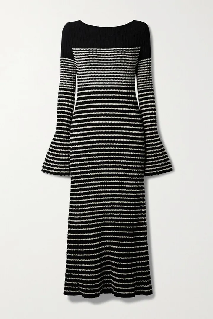 Proenza Schouler - Striped Ribbed-knit Midi Dress - Black