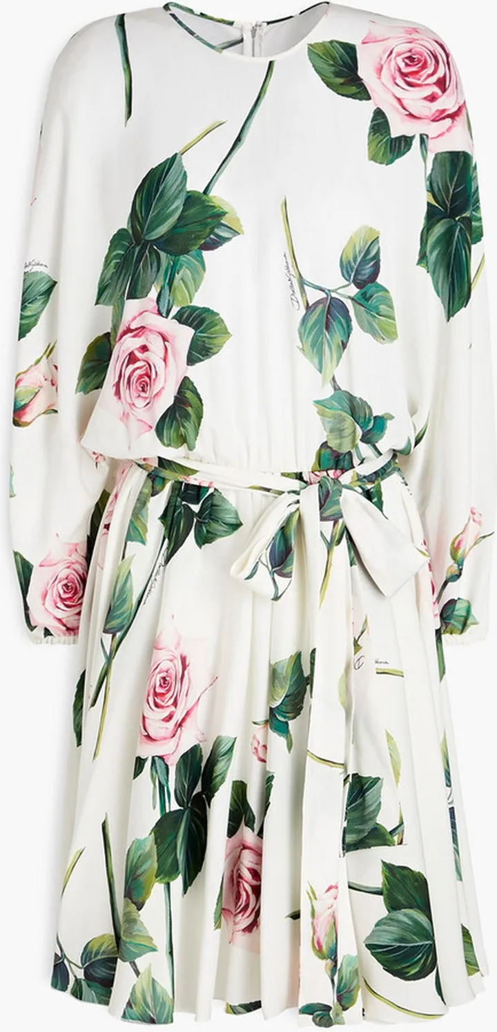 Belted floral-print silk-blend crepe de chine mini dress