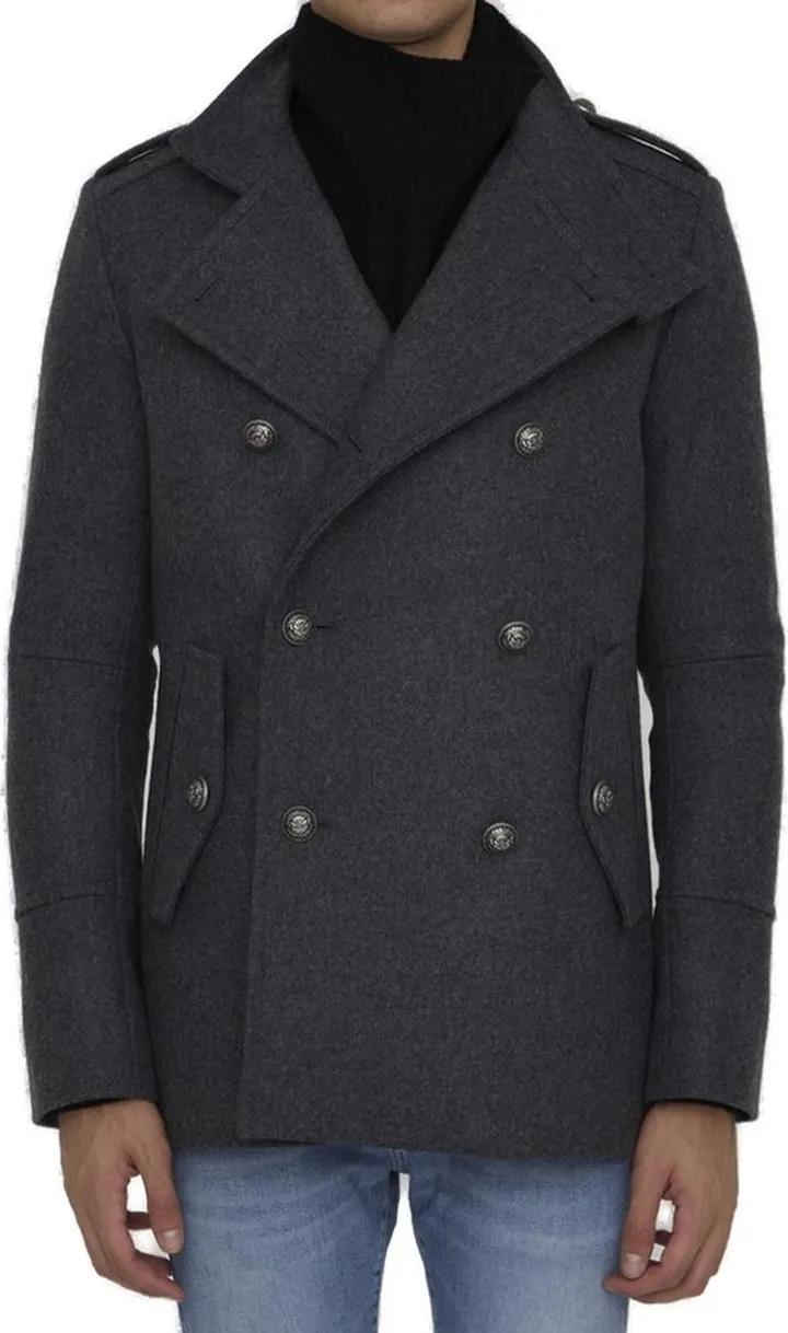Balmain High Neck Double Breasted Coat