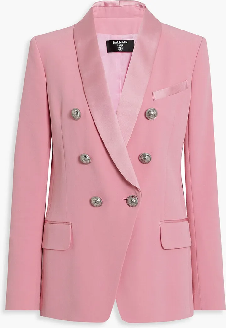 Double-breasted satin-trimmed crepe blazer