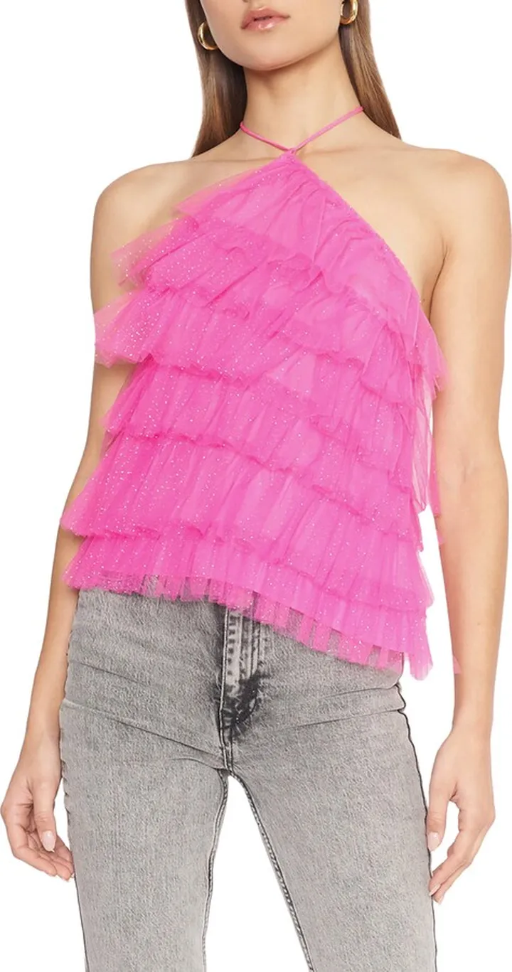 Bree Diamante Tiered Tulle Halter Top