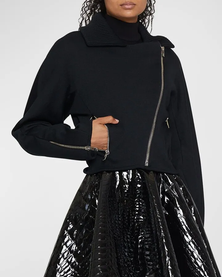 Cropped Knit Biker Jacket