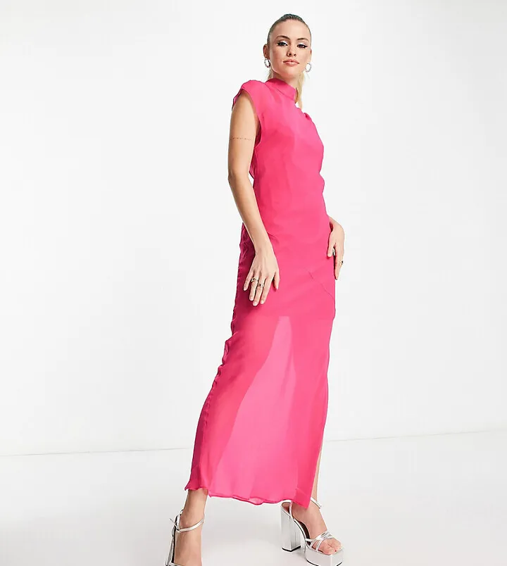 ASOS DESIGN Tall sleeveless chiffon midaxi dress with open back in magenta