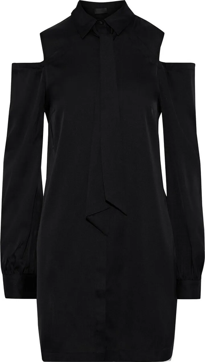 Trixie cold-shoulder tie-neck stretch-silk mini shirt dress