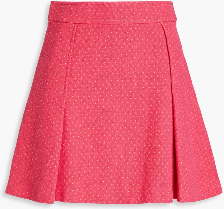 Pleated polka-dot cotton-blend tweed mini skirt