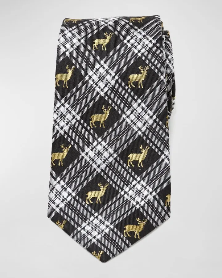 Men's Plaid Stag Silk Tie