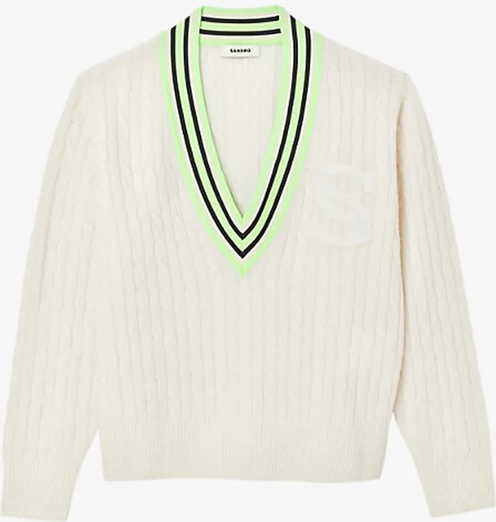 Womens Naturels Aubin Logo-embroidered V-neck Wool-blend Jumper