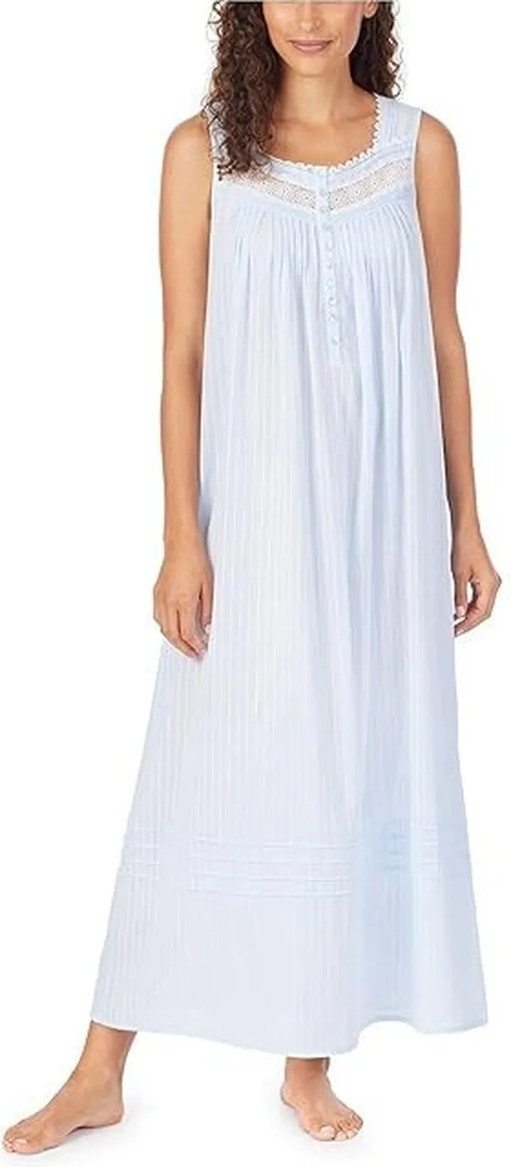 Eileen West Cotton Dobby Stripe Woven Sleeveless Ballet Nightgown (Blue) Women's Clothing