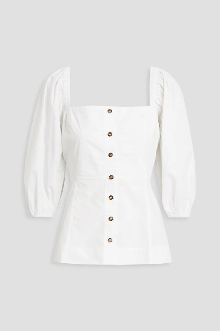 Gathered cotton-poplin blouse