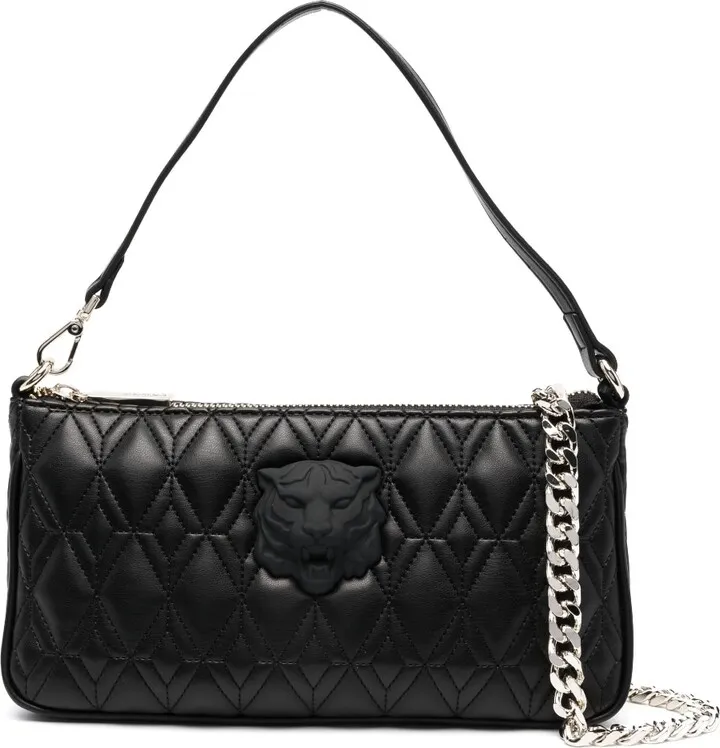 Tiger head-motif quilted shoulder bag
