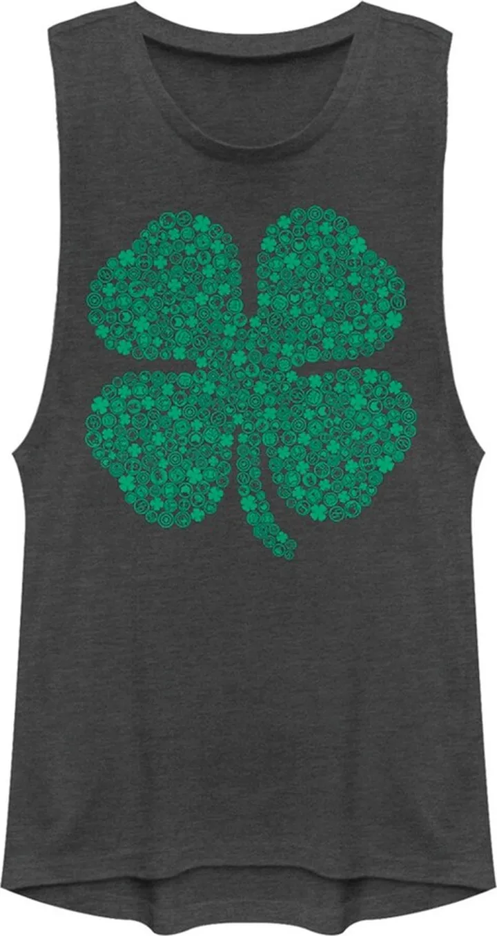 Junior's Marvel St. Patrick's Day Hero Icon Clover Festival Muscle Tee - Charcoal - Small