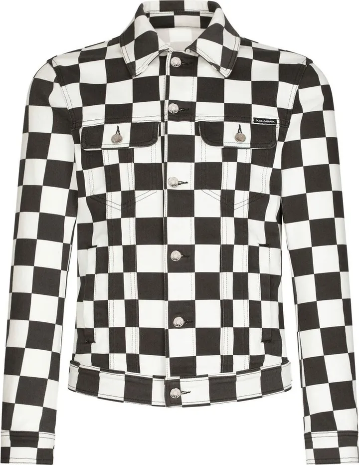 Damier-print denim jacket