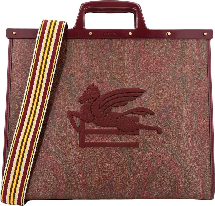 Coated canvas handbag with paisley motif and iconic Pegasus