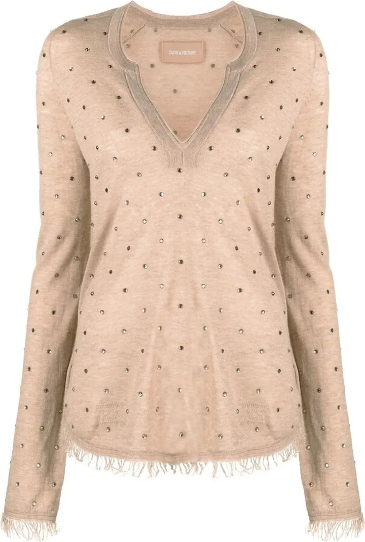 Crystal-Embellished Cashmere Knit Top