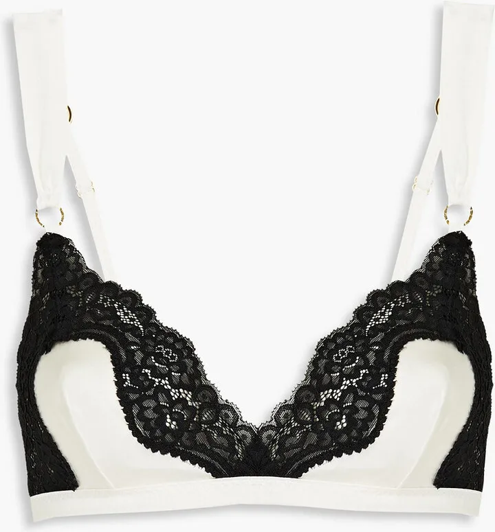 Lace-trimmed stretch-silk satin triangle bra