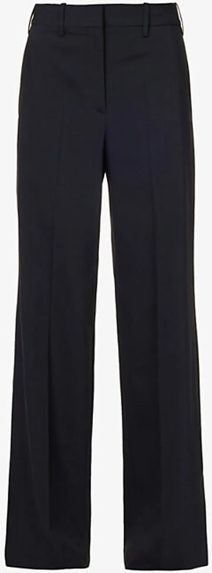 Womens Black Pressed-crease Darted-back Straight-leg High-rise Wool-blend Trousers
