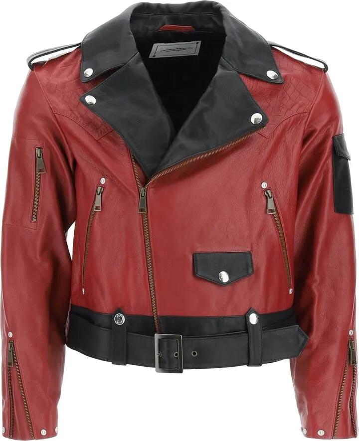 Two-tone Leather Biker Jacket
