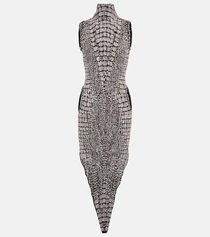 Animal-print halterneck midi dress