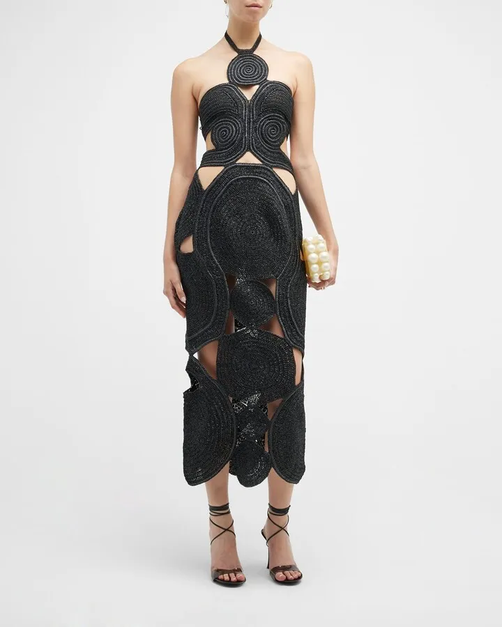 Shenaz Hand-Crochet Cutout Midi Dress