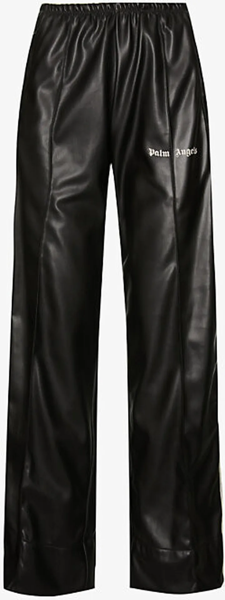 Womens Black Off Logo-embellished Wide-leg Mid-rise Faux-leather Trousers