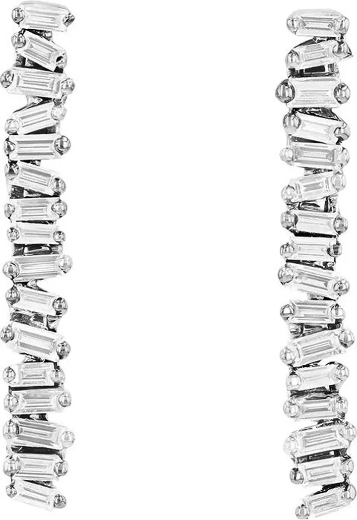 Linear Baby Tennis White Gold Drop Earrings